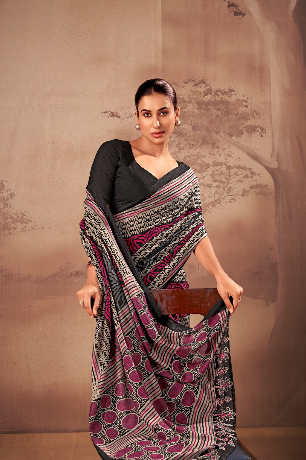 Aarini Poly Mal Cotton Printed Saree with Stitched Blouse