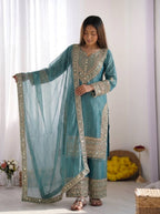 Designer Fendy Silk Sharara Suit with Lace Border Dupatta
