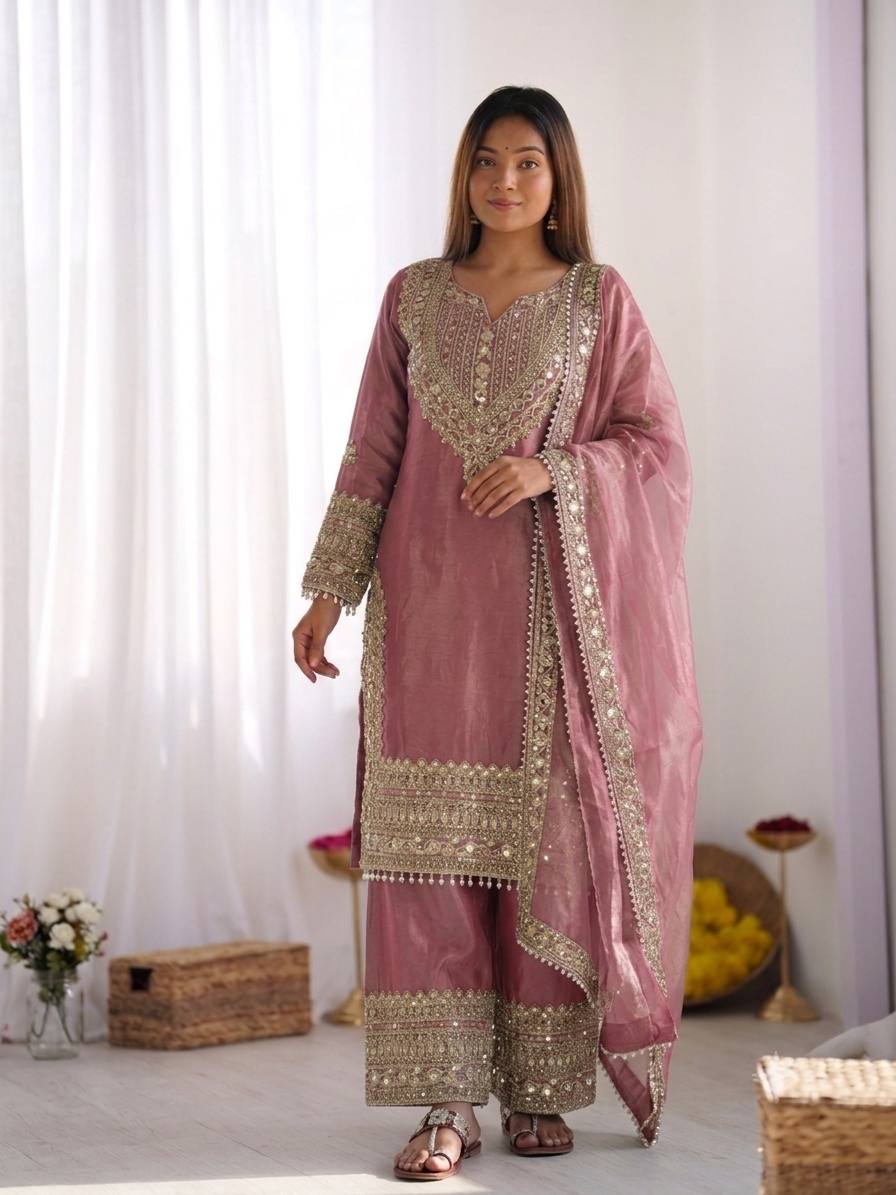 Designer Fendy Silk Sharara Suit with Lace Border Dupatta