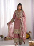 Designer Fendy Silk Sharara Suit with Lace Border Dupatta