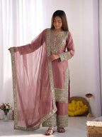 Designer Fendy Silk Sharara Suit with Lace Border Dupatta