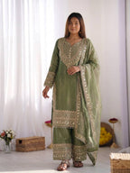 Designer Fendy Silk Sharara Suit with Lace Border Dupatta