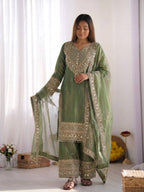 Designer Fendy Silk Sharara Suit with Lace Border Dupatta