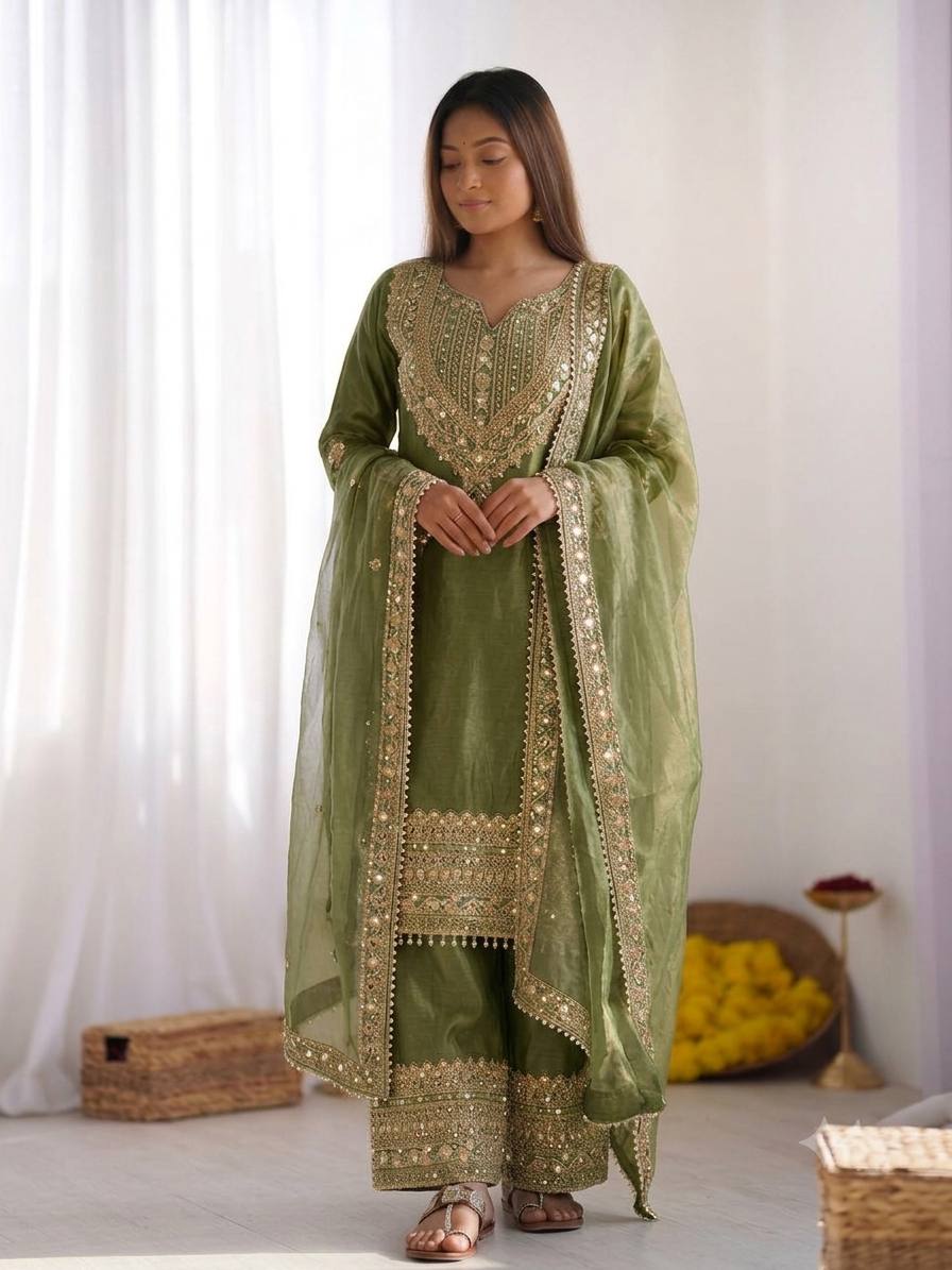 Designer Fendy Silk Sharara Suit with Lace Border Dupatta