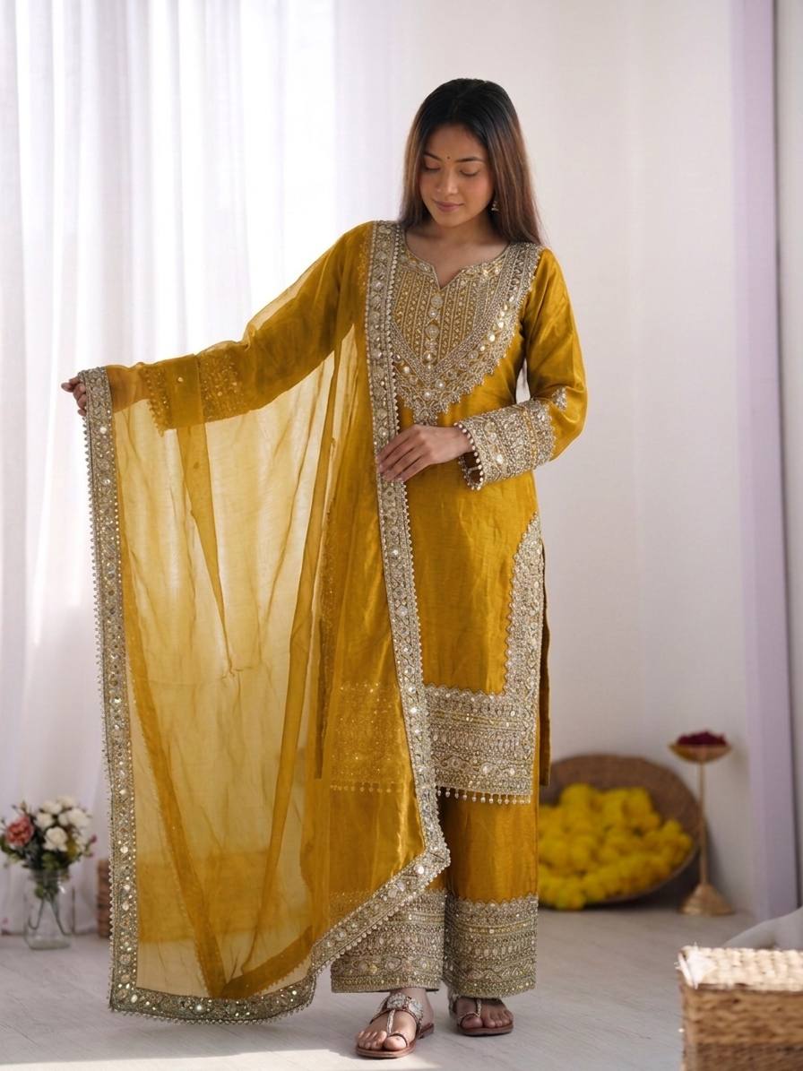 Designer Fendy Silk Sharara Suit with Lace Border Dupatta