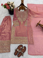 Designer Fendy Silk Sharara Suit with Lace Border Dupatta