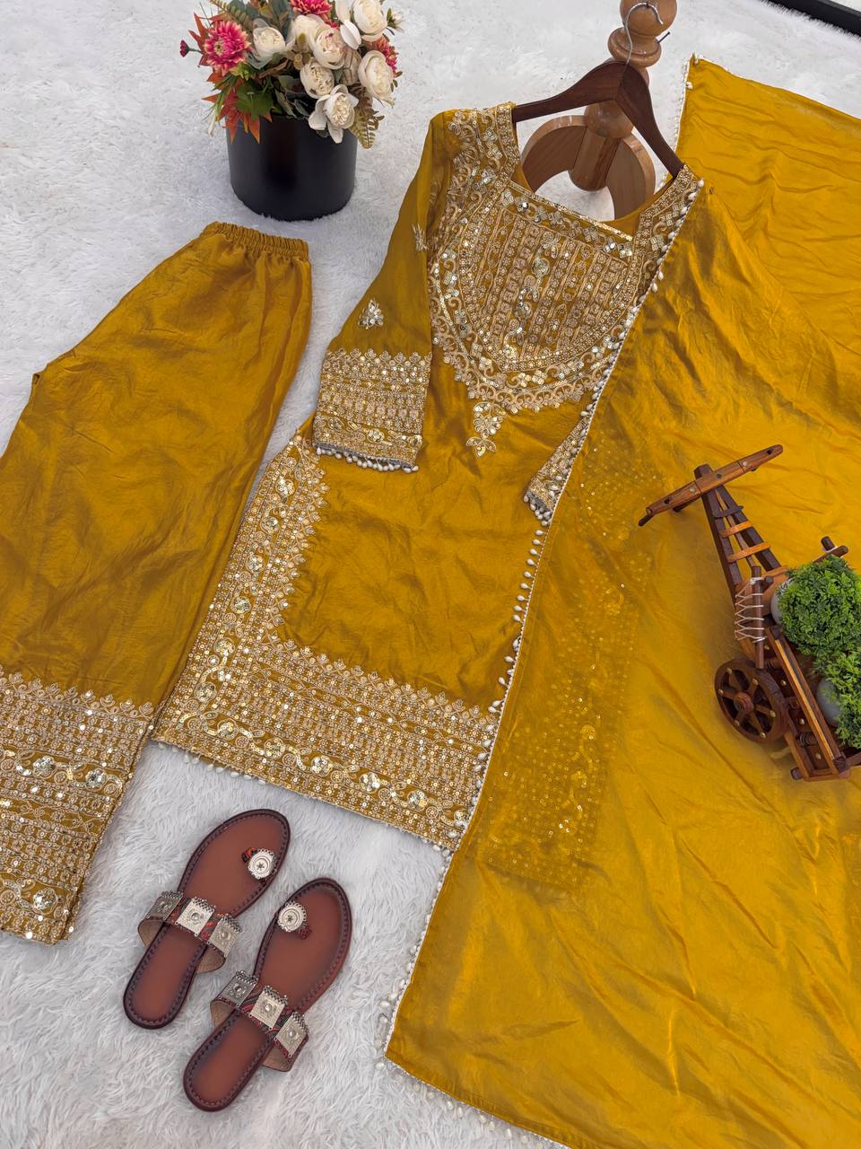 Designer Fendy Silk Sharara Suit with Lace Border Dupatta