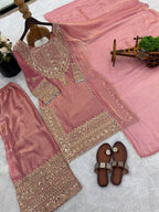 Designer Fendy Silk Sharara Suit with Lace Border Dupatta