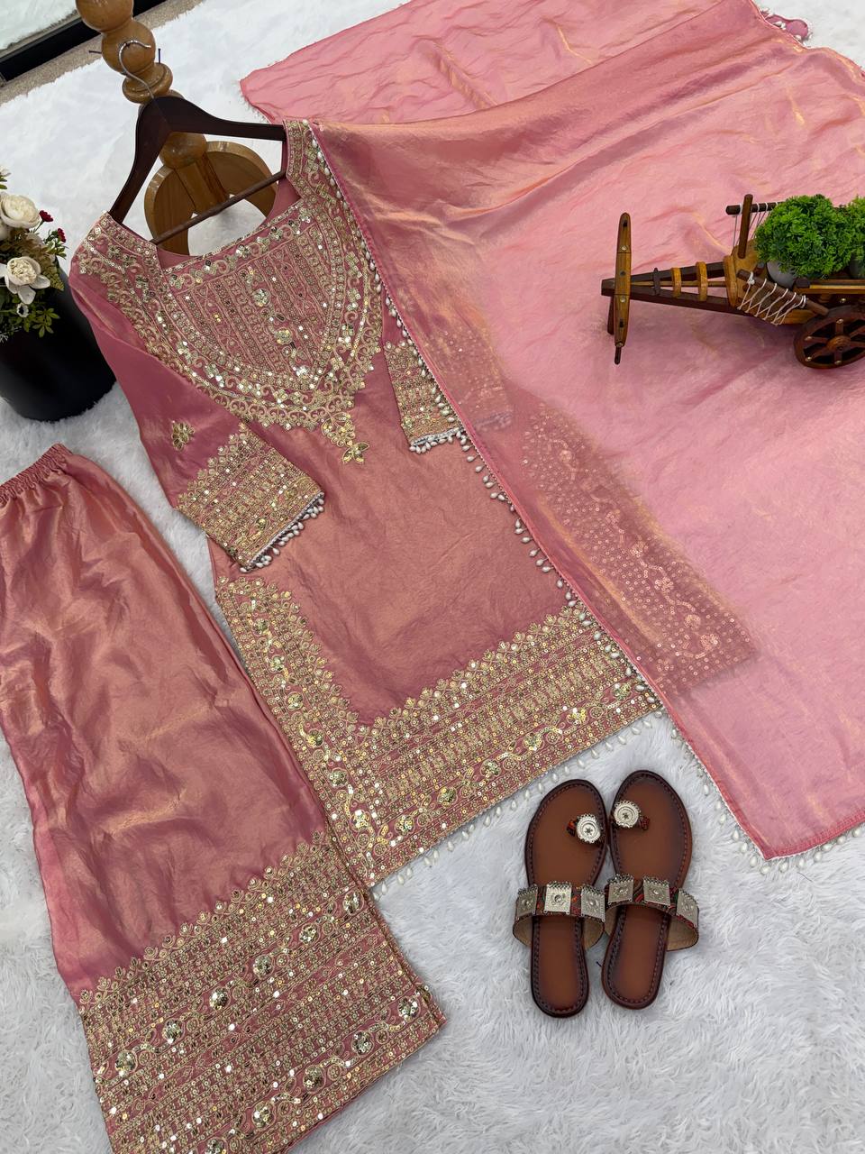 Designer Fendy Silk Sharara Suit with Lace Border Dupatta