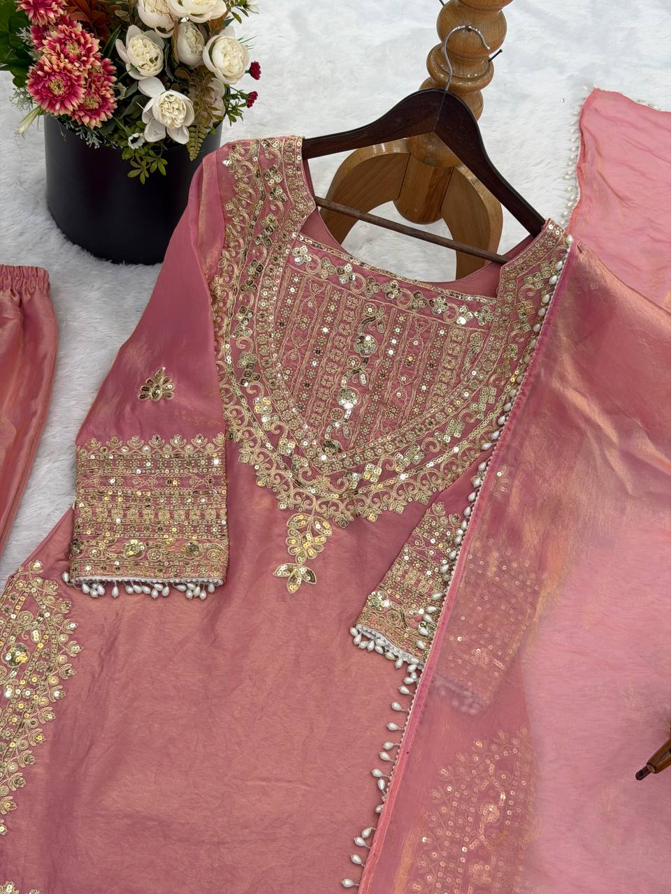 Designer Fendy Silk Sharara Suit with Lace Border Dupatta