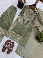 Designer Fendy Silk Sharara Suit with Lace Border Dupatta