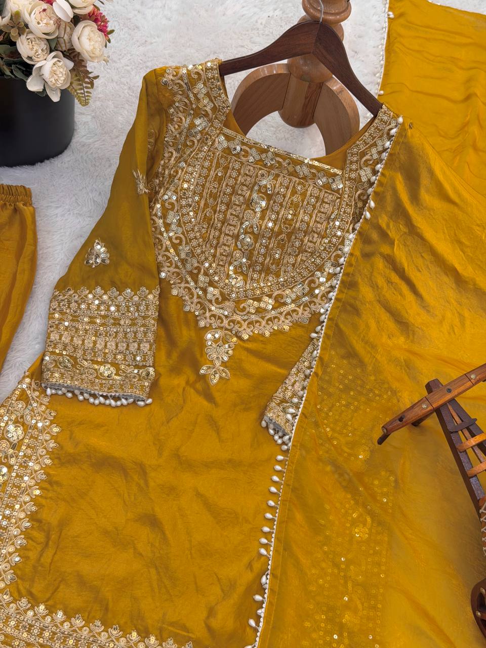 Designer Fendy Silk Sharara Suit with Lace Border Dupatta