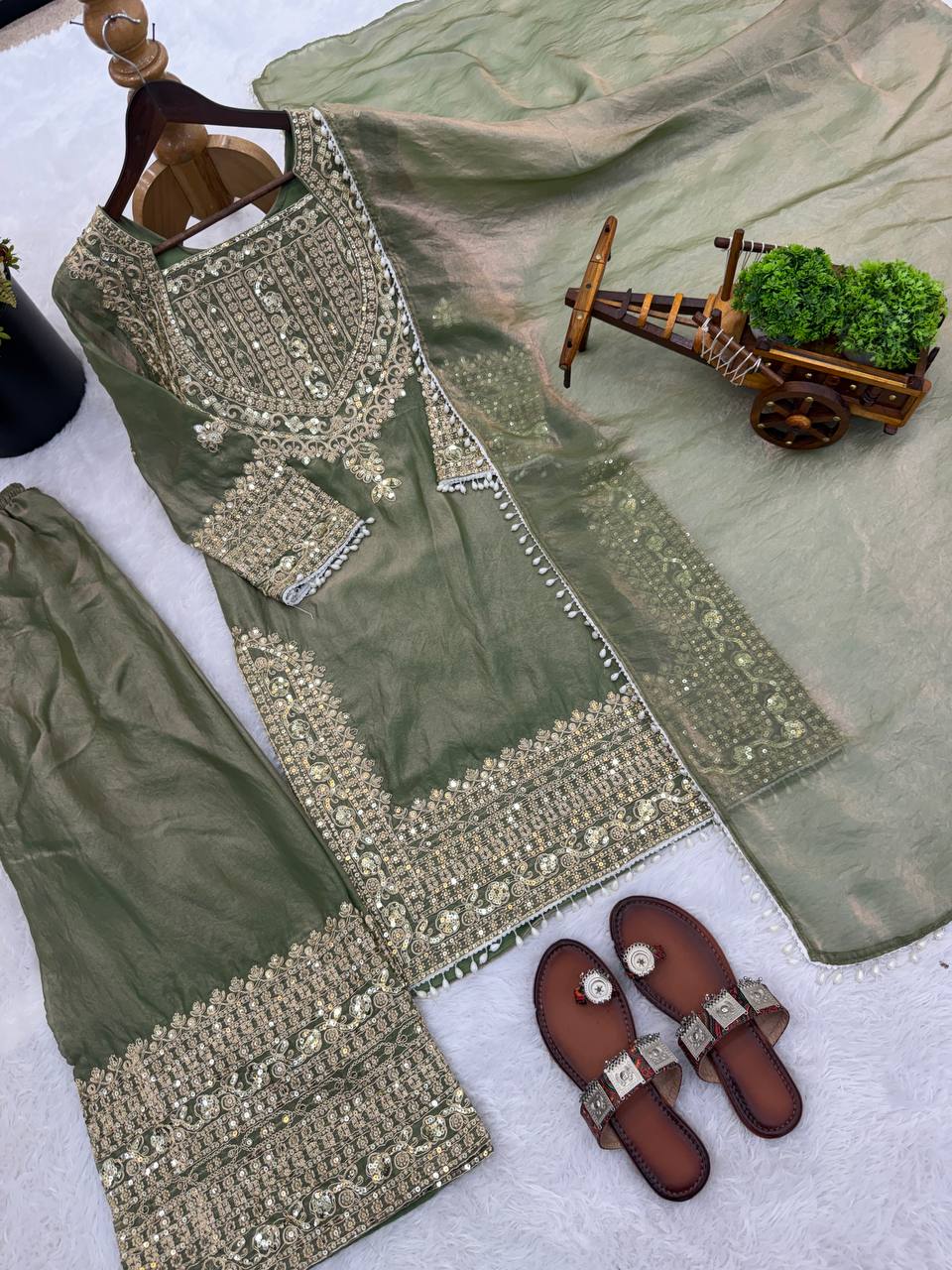 Designer Fendy Silk Sharara Suit with Lace Border Dupatta