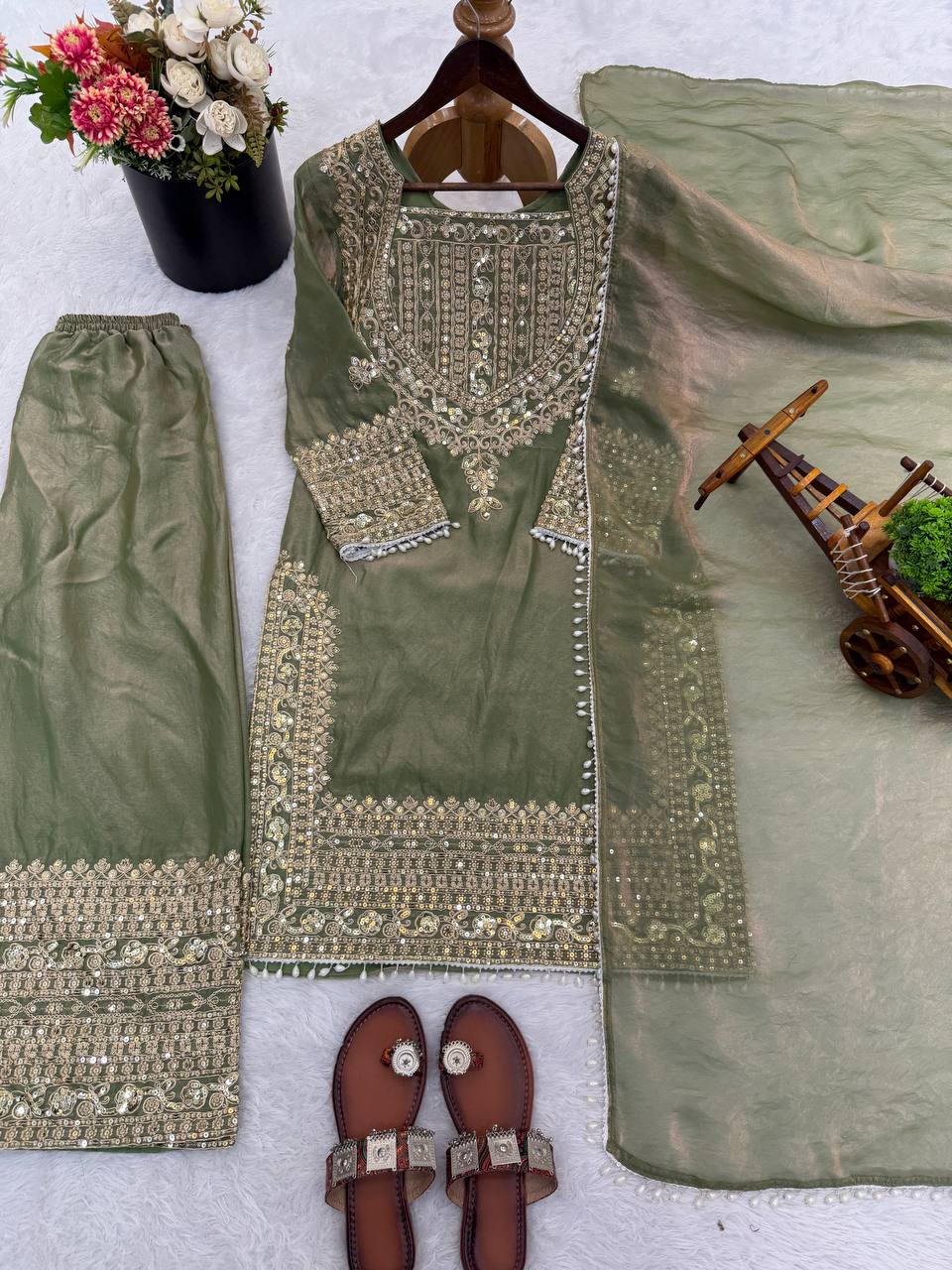 Designer Fendy Silk Sharara Suit with Lace Border Dupatta