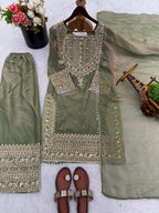 Designer Fendy Silk Sharara Suit with Lace Border Dupatta