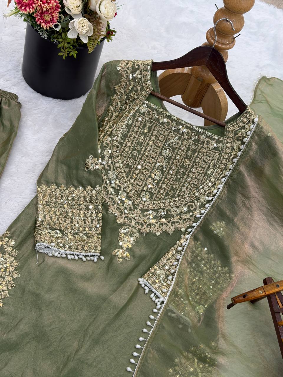 Designer Fendy Silk Sharara Suit with Lace Border Dupatta