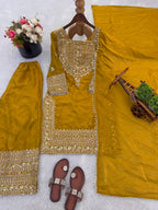 Designer Fendy Silk Sharara Suit with Lace Border Dupatta