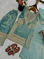 Designer Fendy Silk Sharara Suit with Lace Border Dupatta