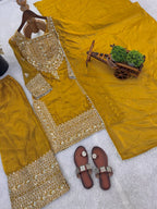 Designer Fendy Silk Sharara Suit with Lace Border Dupatta