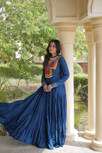 Rama Wine White Kutchi Gamthi Mirror Work Navratri Gown