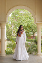 Rama Wine White Kutchi Gamthi Mirror Work Navratri Gown