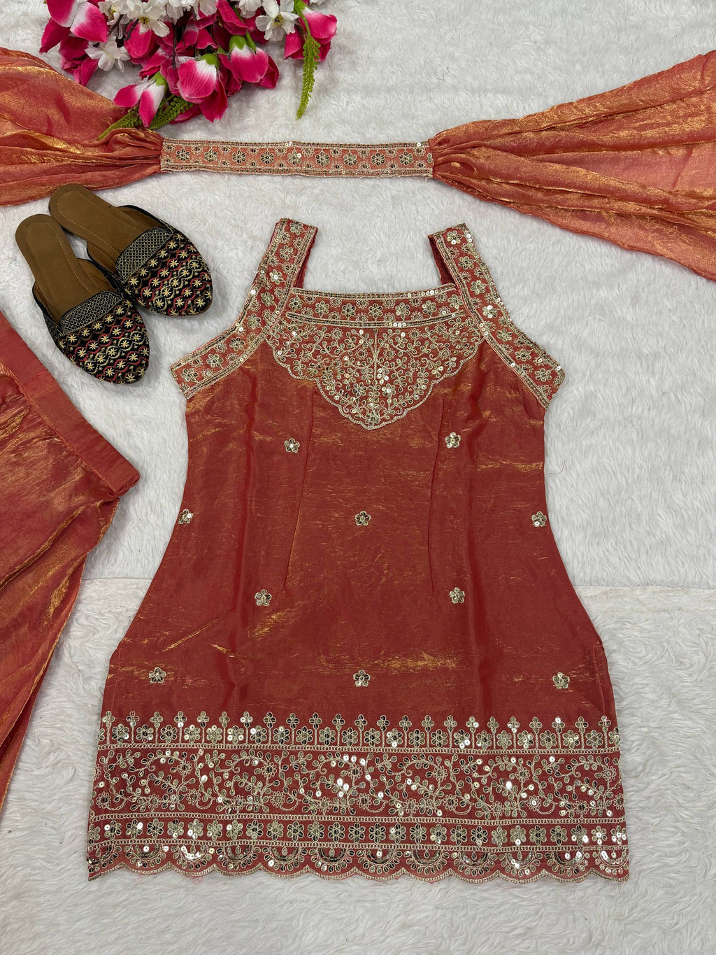 Heavy Fandy Silk Sharara Palazzo Set with 5mm Sequence Embroidery Work