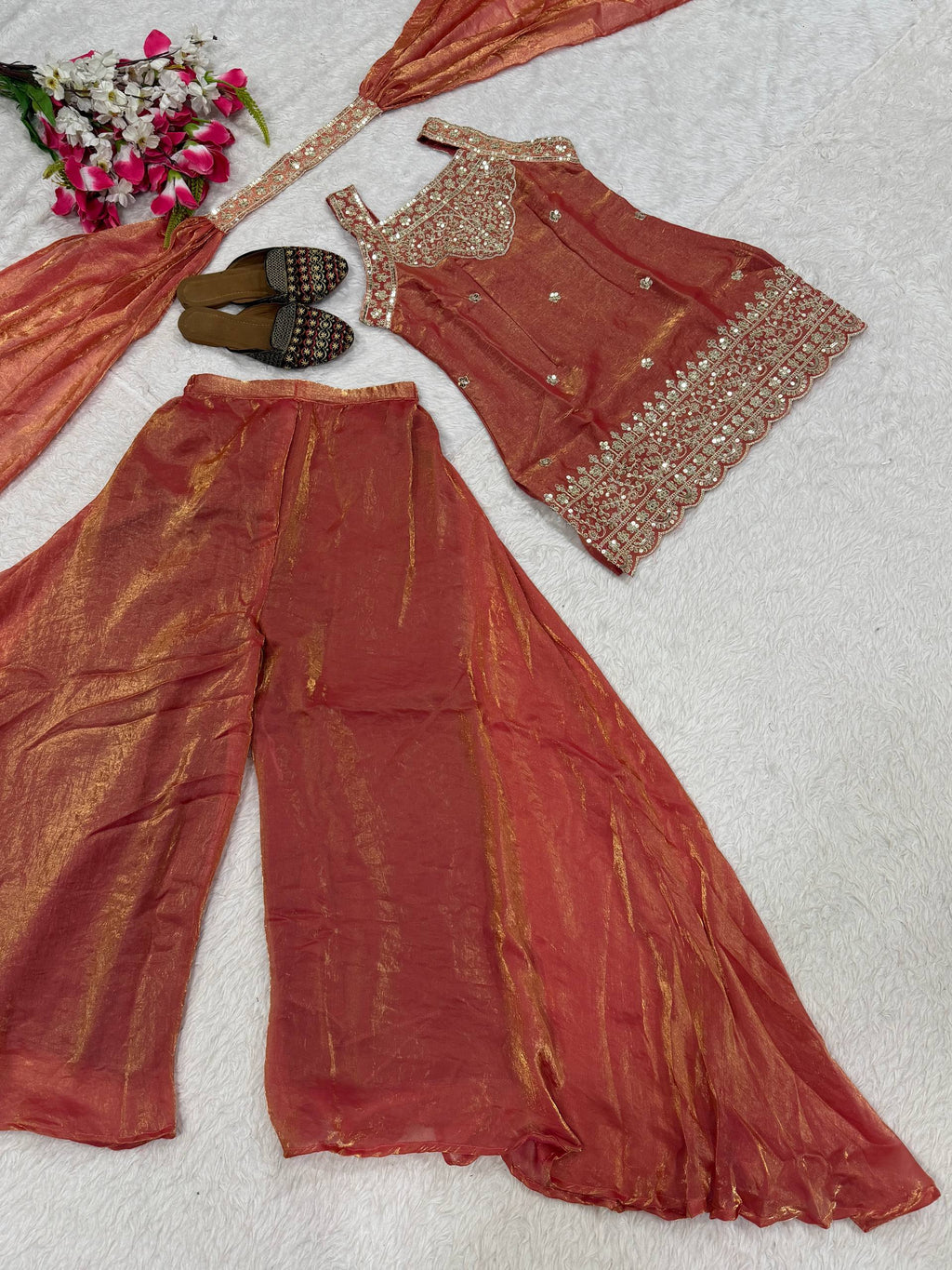 Heavy Fandy Silk Sharara Palazzo Set with 5mm Sequence Embroidery Work