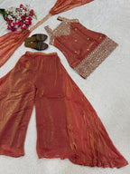 Heavy Fandy Silk Sharara Palazzo Set with 5mm Sequence Embroidery Work