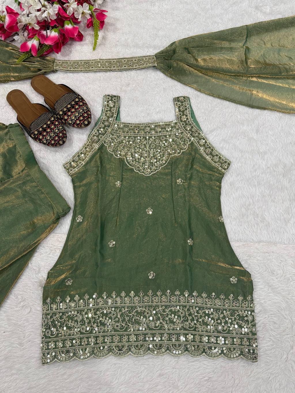 Heavy Fandy Silk Sharara Palazzo Set with 5mm Sequence Embroidery Work