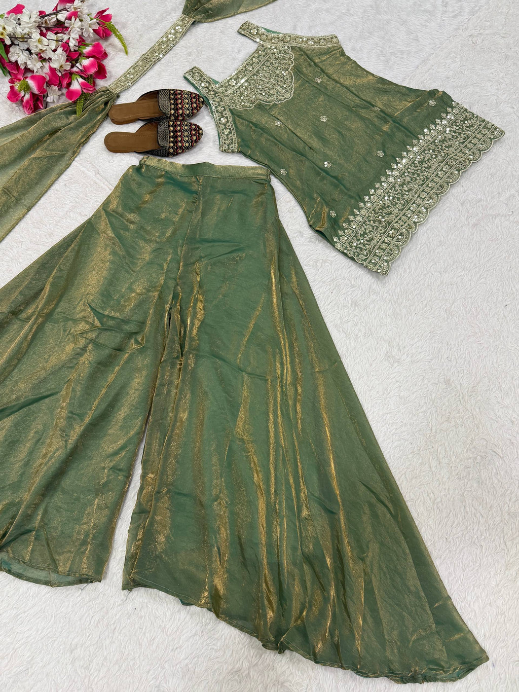 Heavy Fandy Silk Sharara Palazzo Set with 5mm Sequence Embroidery Work