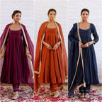 Designer Vichitra Silk Anarkali Gown with Beads Work & Dupatta