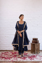 Designer Vichitra Silk Anarkali Gown with Beads Work & Dupatta
