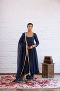 Designer Vichitra Silk Anarkali Gown with Beads Work & Dupatta