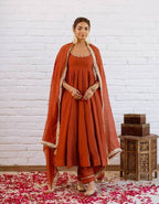 Designer Vichitra Silk Anarkali Gown with Beads Work & Dupatta