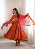 Designer Roman Silk Gown with Real Mirror Embroidery and Dupatta