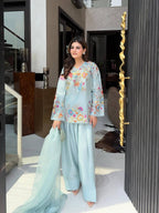 Designer Crape Silk Salwar Suit with Sequin Embroidery & Lace Work