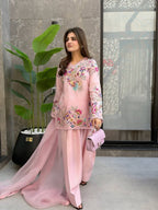 Designer Crape Silk Salwar Suit with Sequin Embroidery & Lace Work