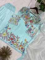 Designer Crape Silk Salwar Suit with Sequin Embroidery & Lace Work