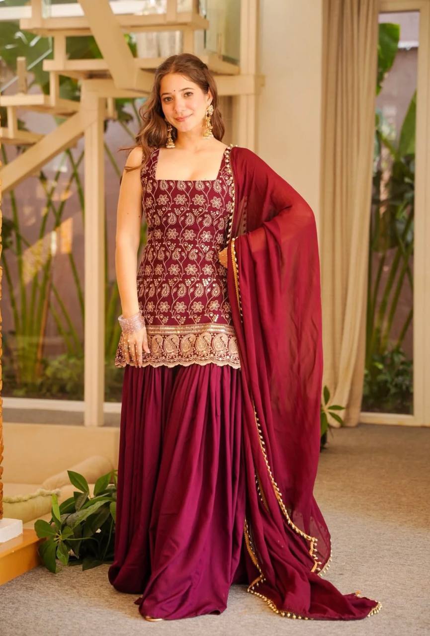 Elegant Faux Georgette Palazzo Set with Fancy Border Dupatta