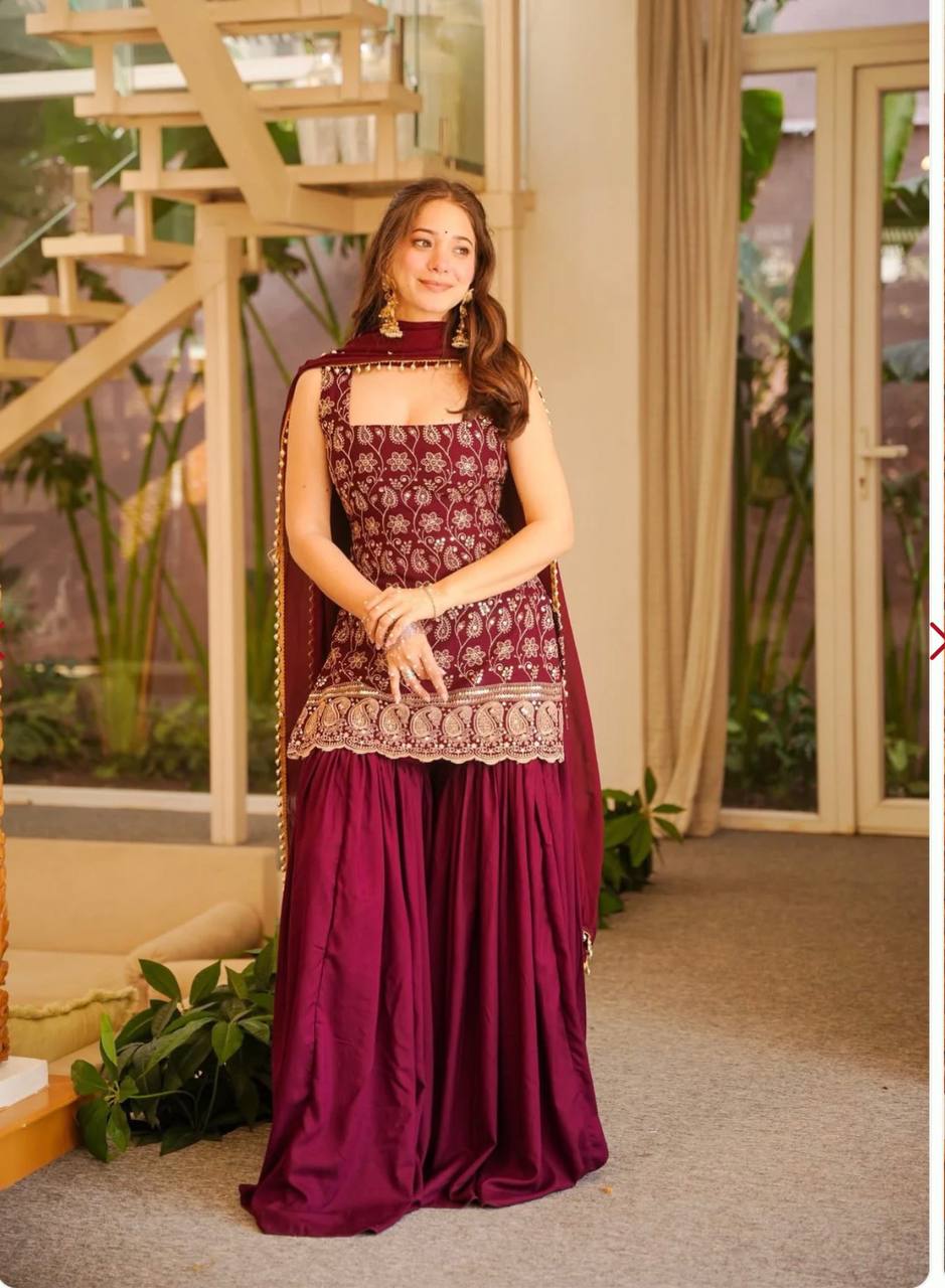 Elegant Faux Georgette Palazzo Set with Fancy Border Dupatta