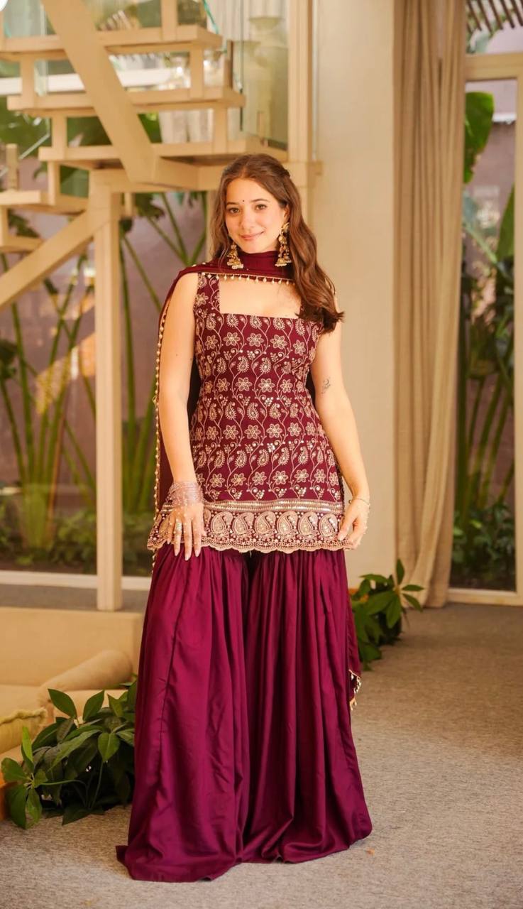 Elegant Faux Georgette Palazzo Set with Fancy Border Dupatta
