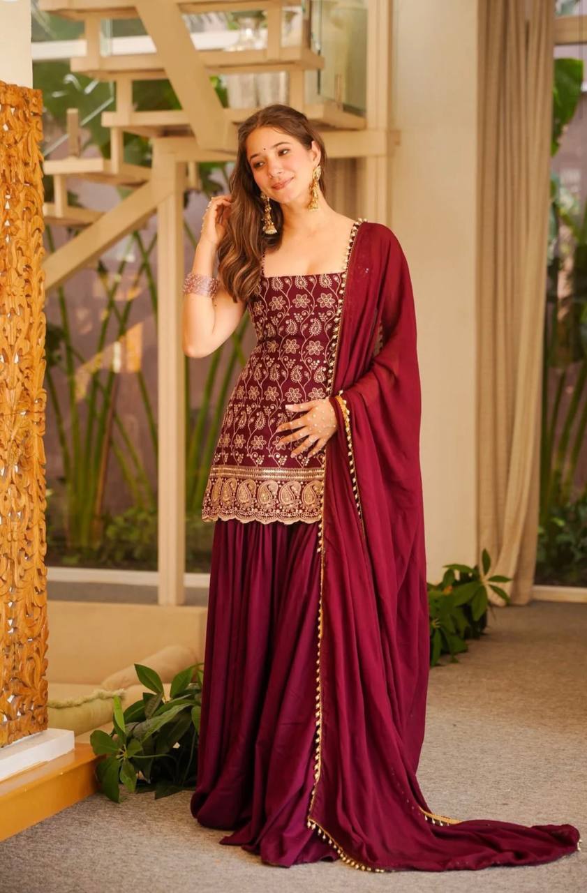 Elegant Faux Georgette Palazzo Set with Fancy Border Dupatta