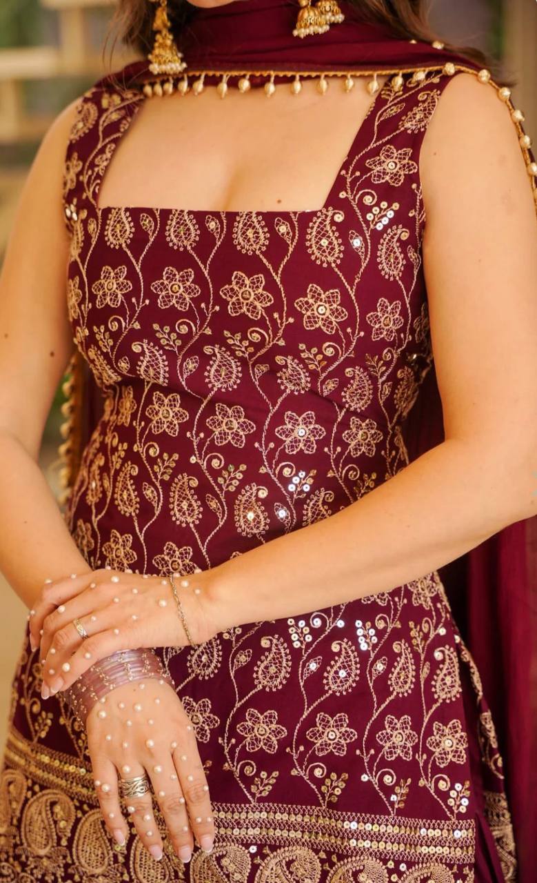 Elegant Faux Georgette Palazzo Set with Fancy Border Dupatta
