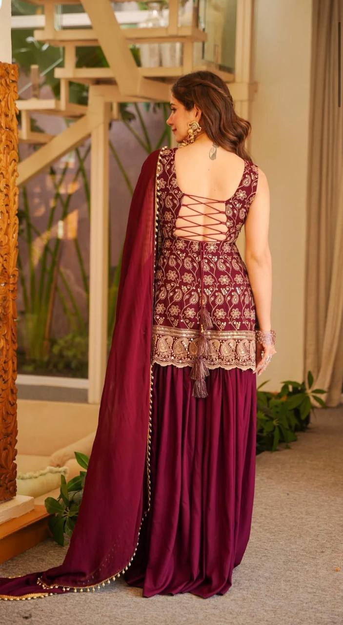 Elegant Faux Georgette Palazzo Set with Fancy Border Dupatta