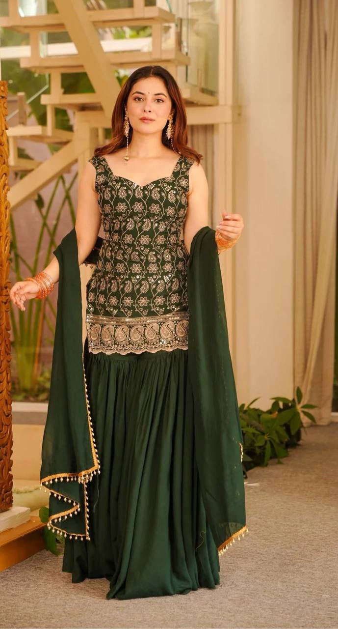 Elegant Faux Georgette Palazzo Set with Fancy Border Dupatta