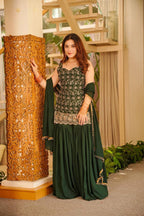 Elegant Faux Georgette Palazzo Set with Fancy Border Dupatta