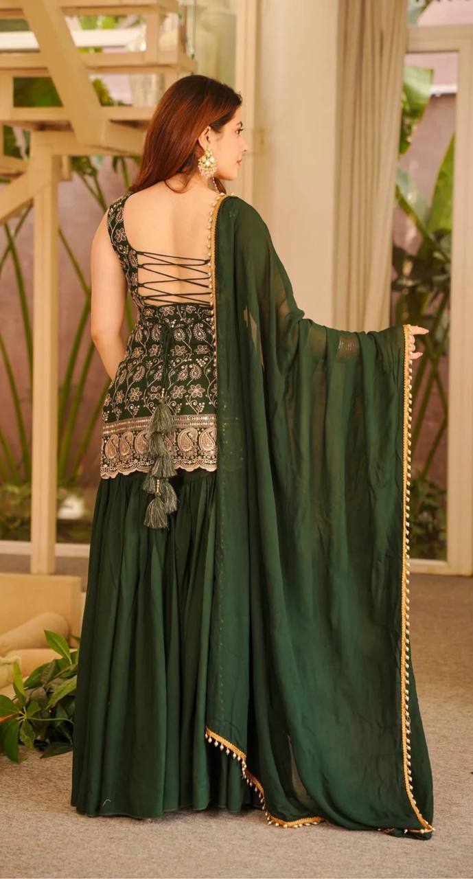 Elegant Faux Georgette Palazzo Set with Fancy Border Dupatta