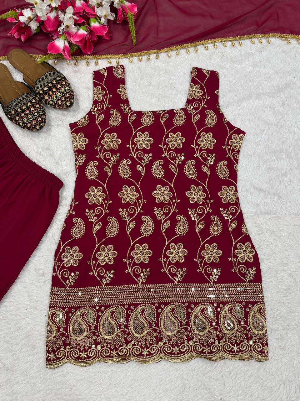 Elegant Faux Georgette Palazzo Set with Fancy Border Dupatta