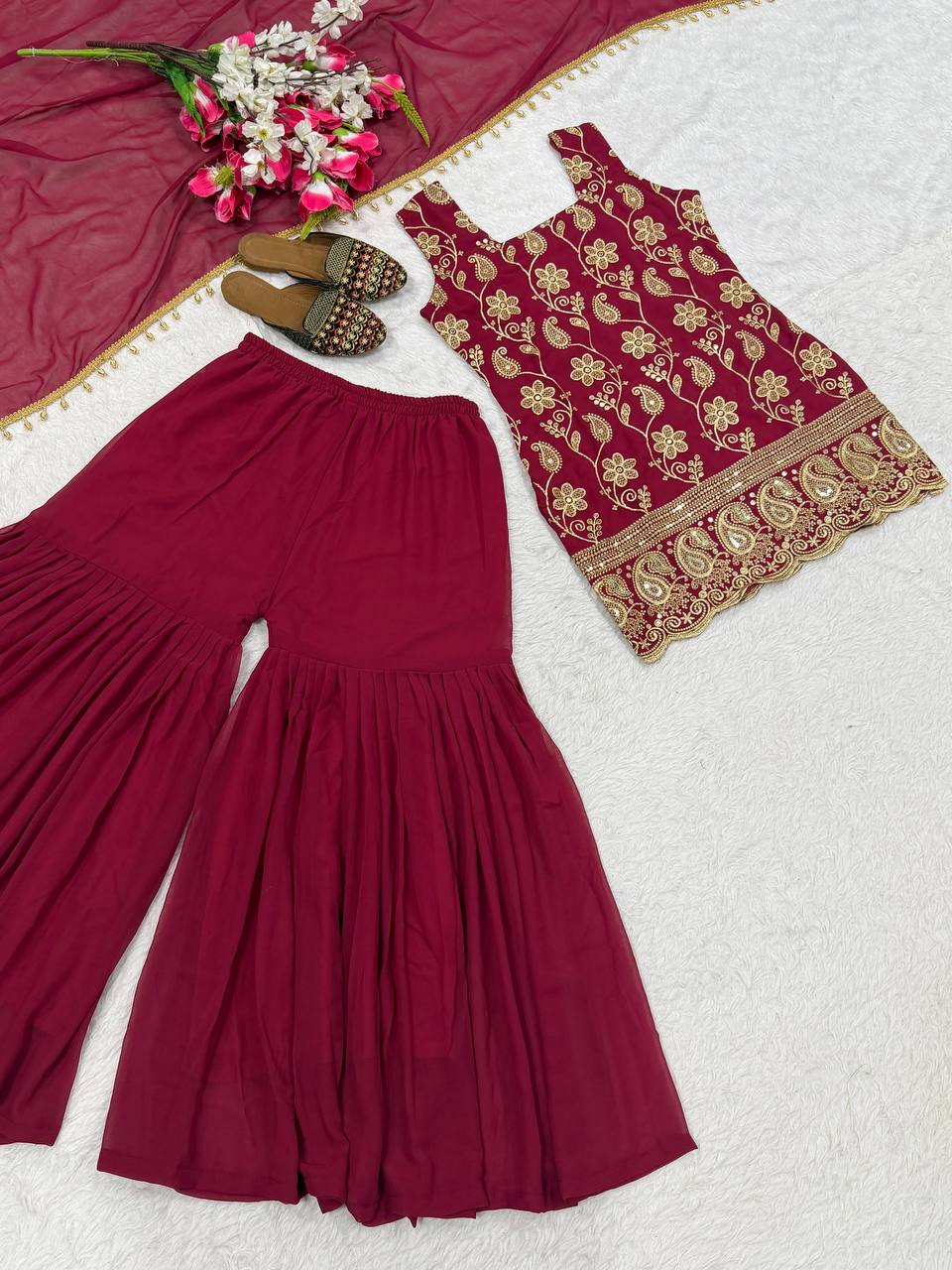 Elegant Faux Georgette Palazzo Set with Fancy Border Dupatta