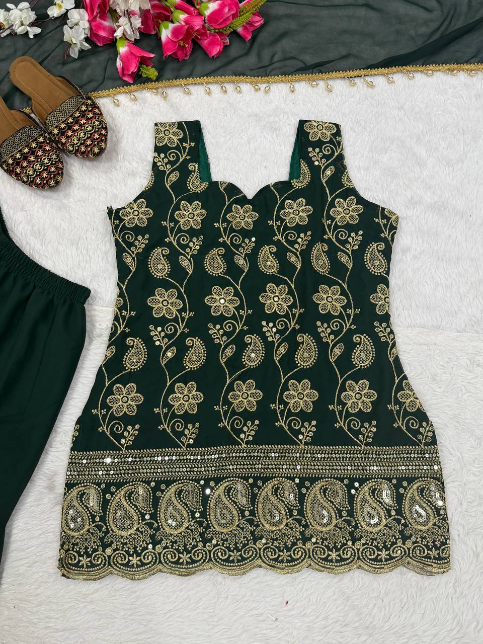 Elegant Faux Georgette Palazzo Set with Fancy Border Dupatta